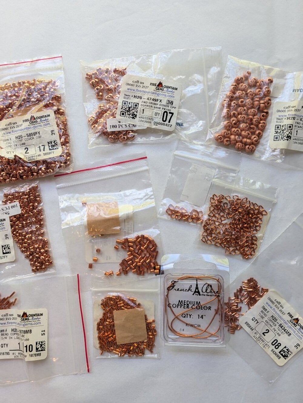Mixed Lot of Copper Crimp Beads, Wire Guards, French Wire & Crimp Covers